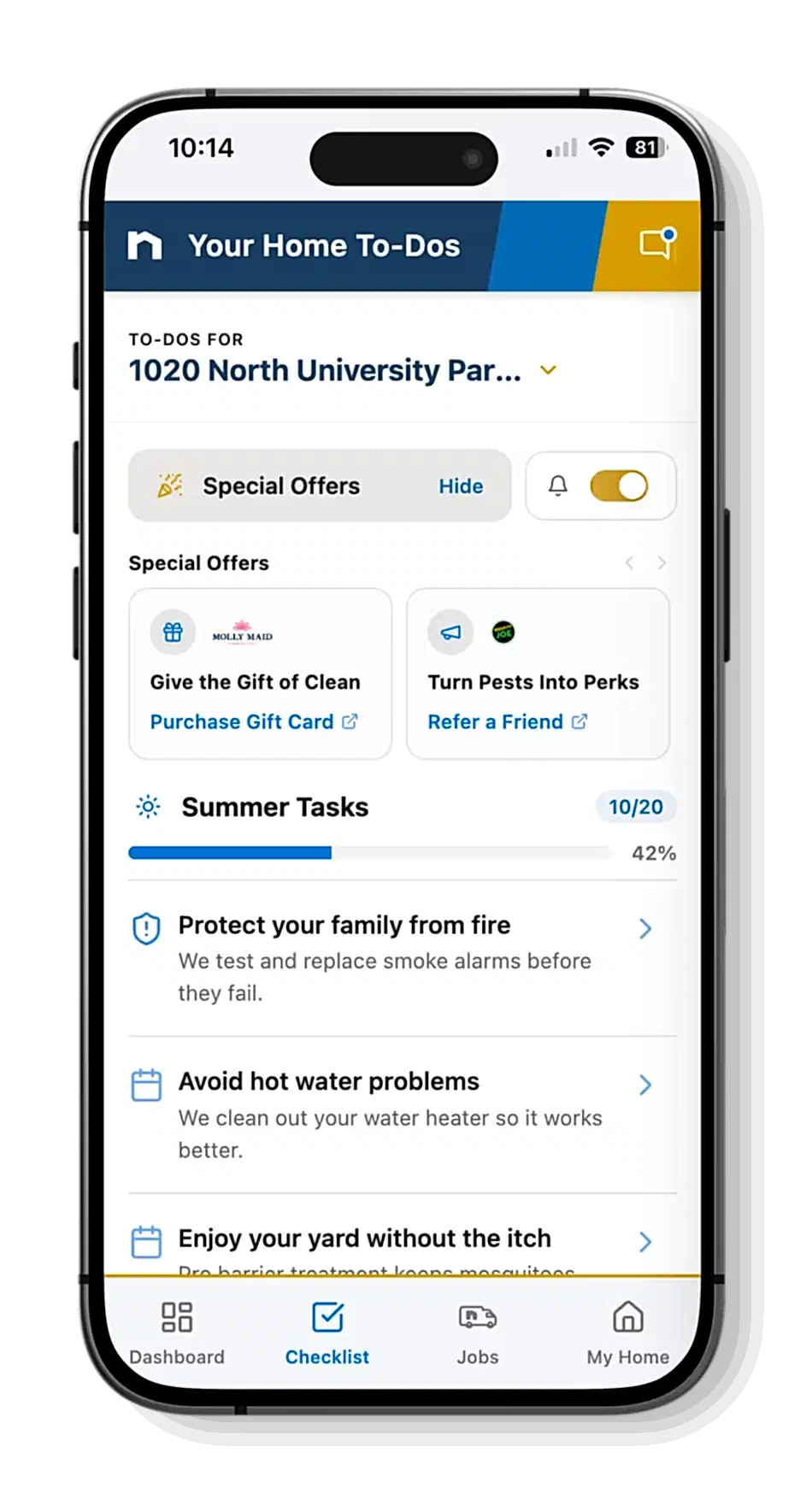 Neighborly App offers and coupons displayed on smartphone screen.
