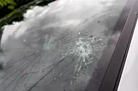 Broken car windshield.