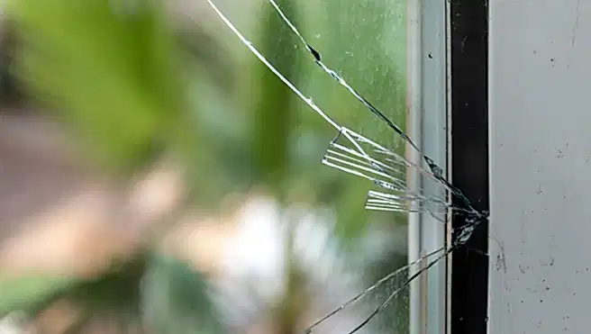 Broken glass window.