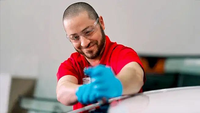 Glass Doctor professional repairing windshield.